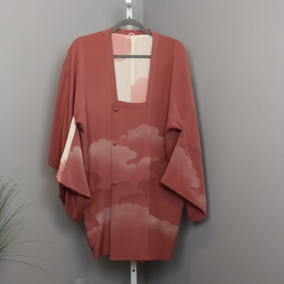 Vintage Japanese Haori Kimono Jacket Rust Cloud Print – One Size - Picture 1 of 2
